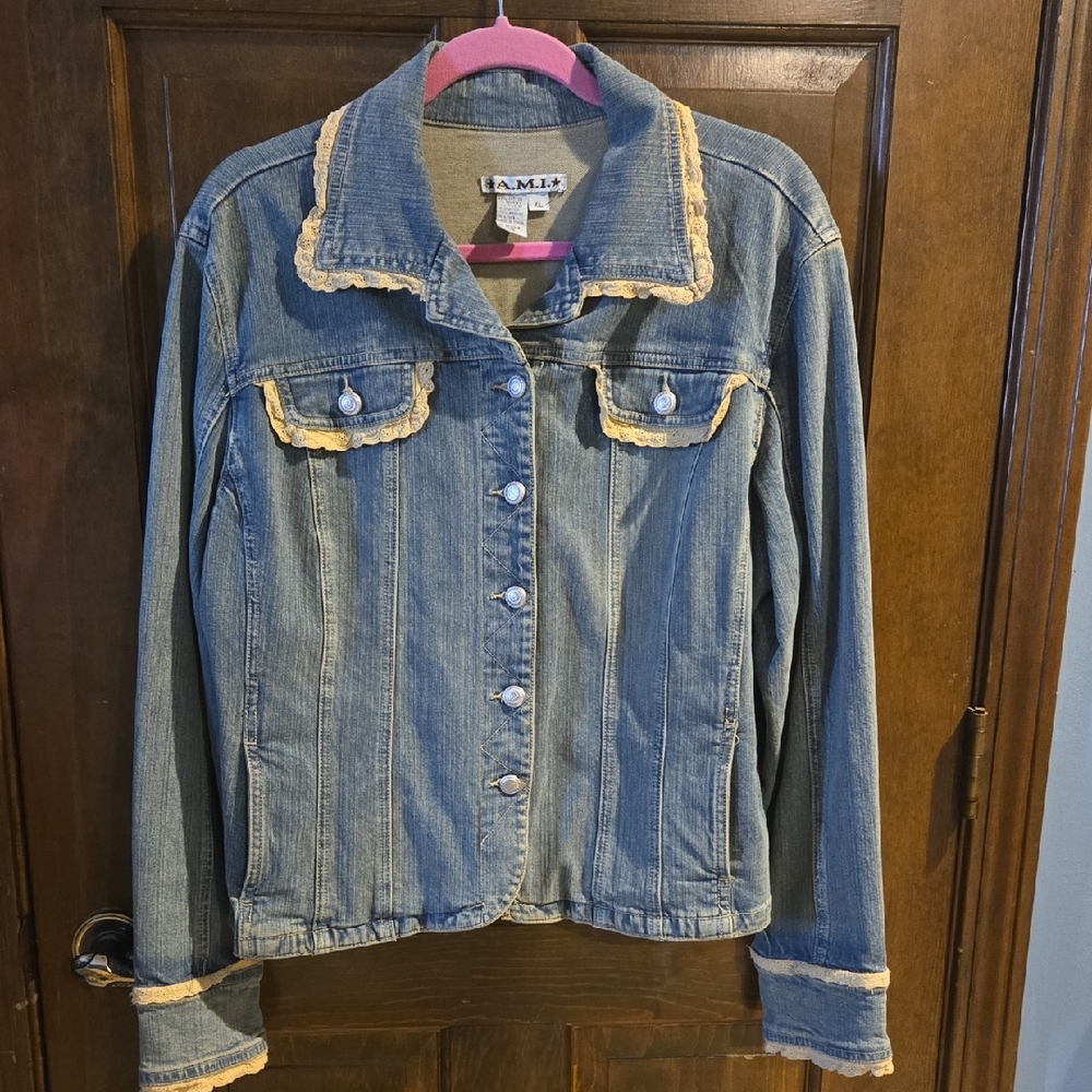 AMI Women's Denim Jacket with Cream Accents